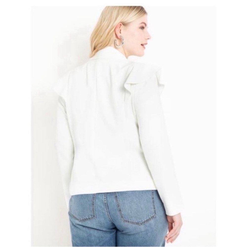 White Soft Ivory Eloquii Blazer Suit Jacket Fully Lined w Ruffle Detail Sz 20 - Picture 12 of 13